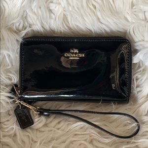 Authentic COACH black shiny wristlet wallet